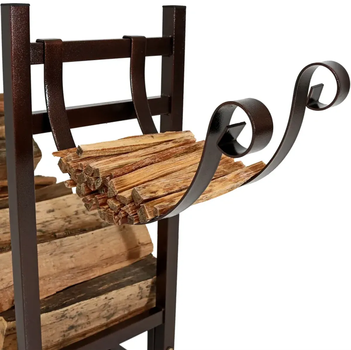 Sunnydaze 33 in Steel Firewood Log Rack with Kindling Holder