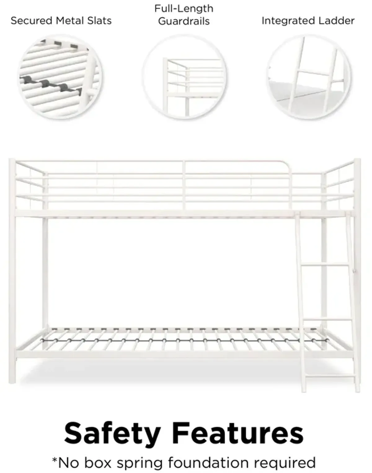 Atwater Living Bloor Small Space Metal Bunk Bed with Ladder and Safety Railings