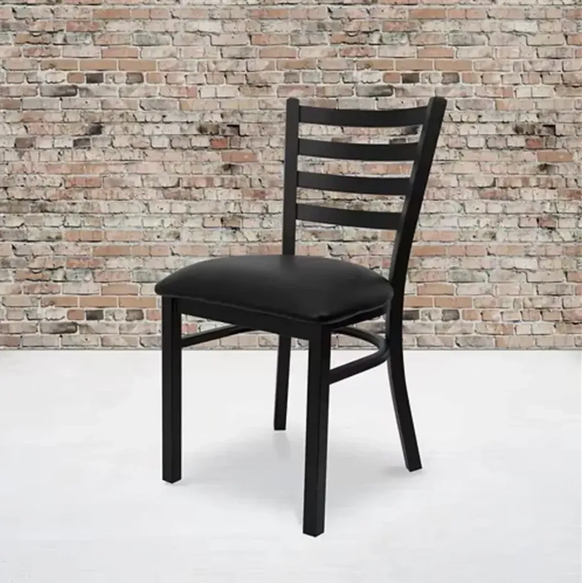 Metal Frame Dining Chair Slatted Wood Back with Padded Vinyl Seat