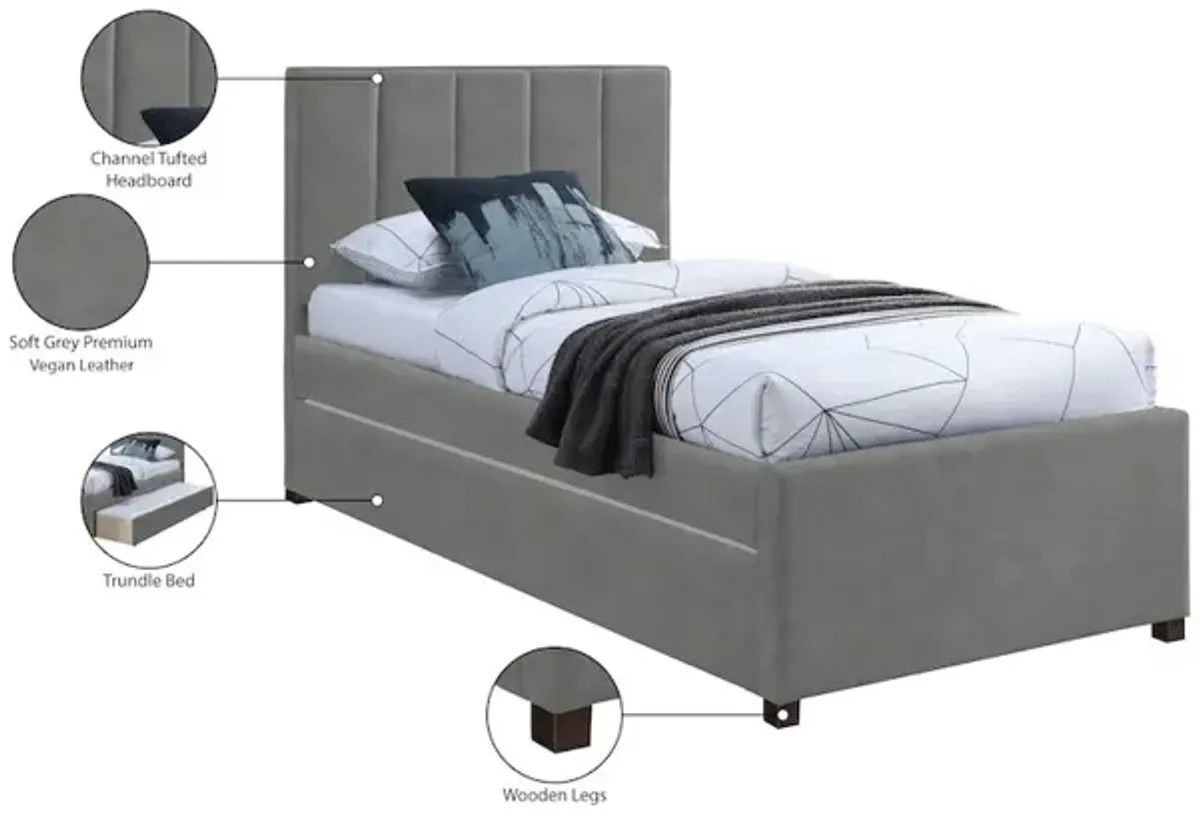 Meridian Furniture Hudson Grey Vegan Leather Twin Trundle Bed