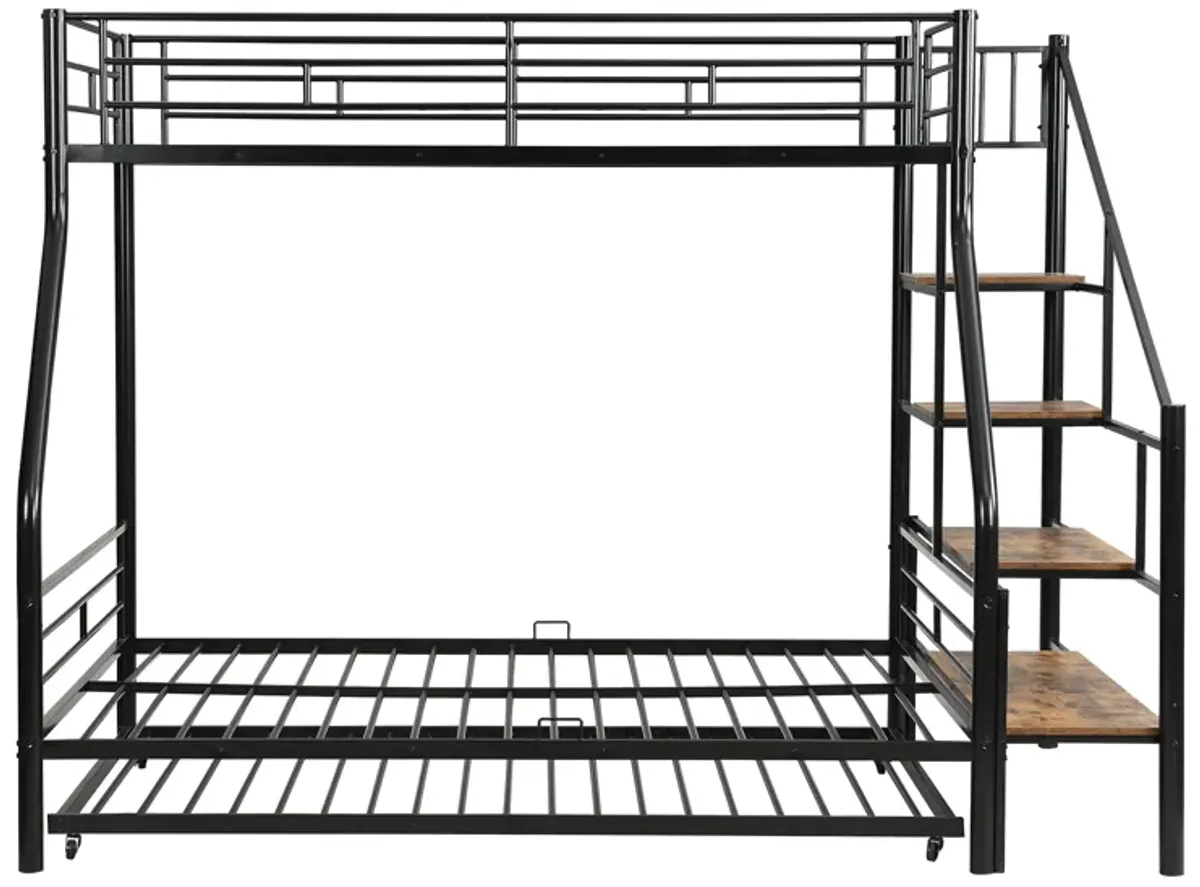 Merax Metal Bunk Bed with Trundle and Storage Staircase