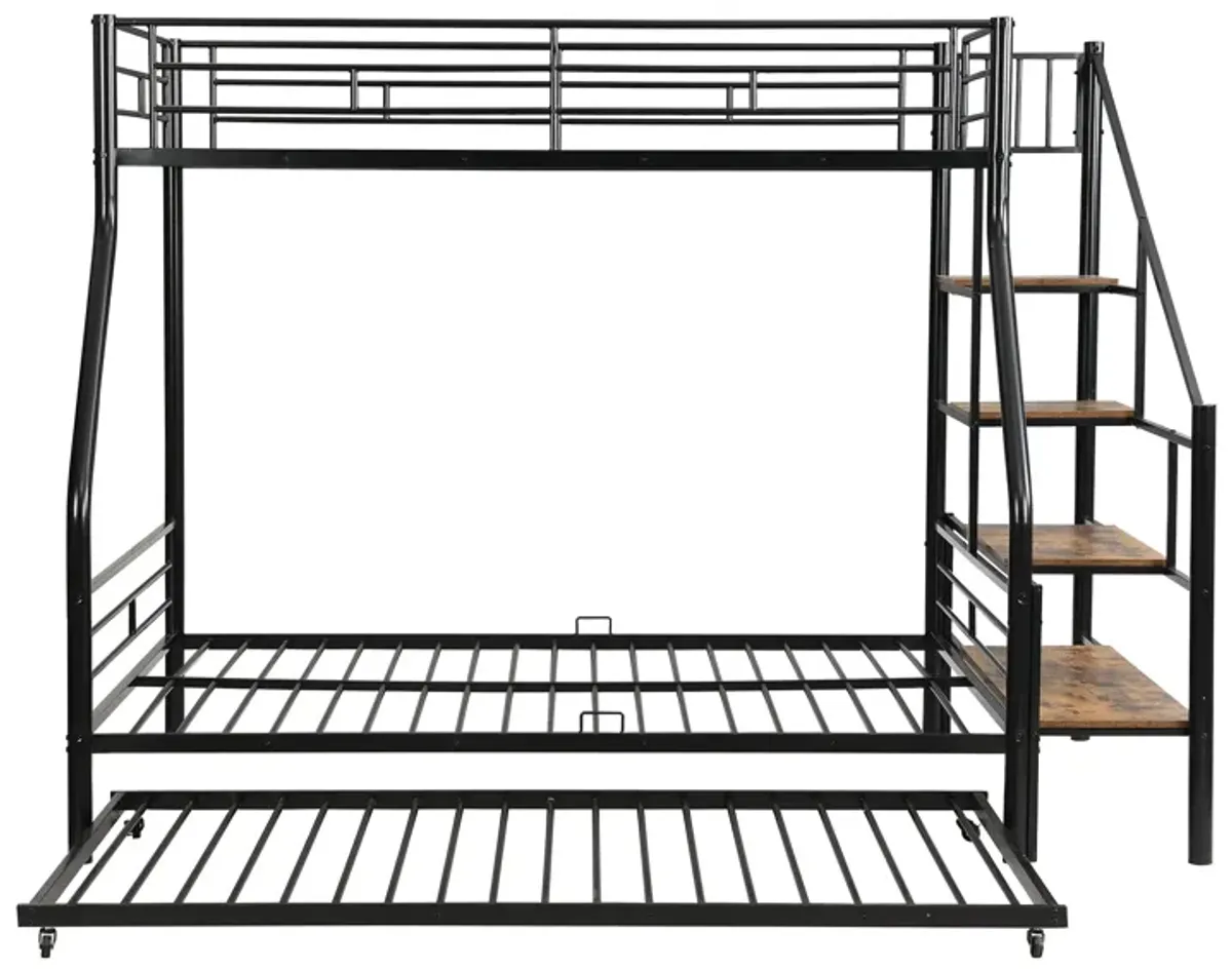 Merax Metal Bunk Bed with Trundle and Storage Staircase