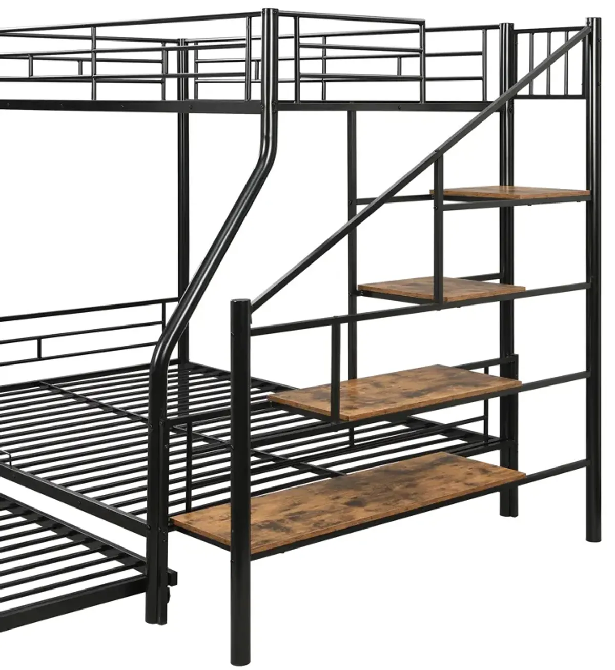 Merax Metal Bunk Bed with Trundle and Storage Staircase