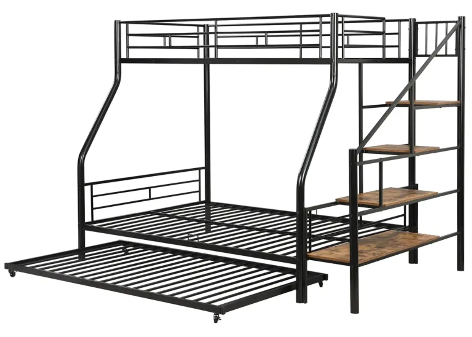 Merax Metal Bunk Bed with Trundle and Storage Staircase