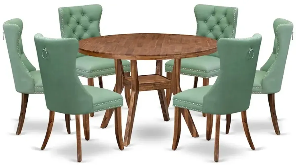 7-Pc Kitchen Table Set Include A Table And 6 Willow Green Upholstered Chairs