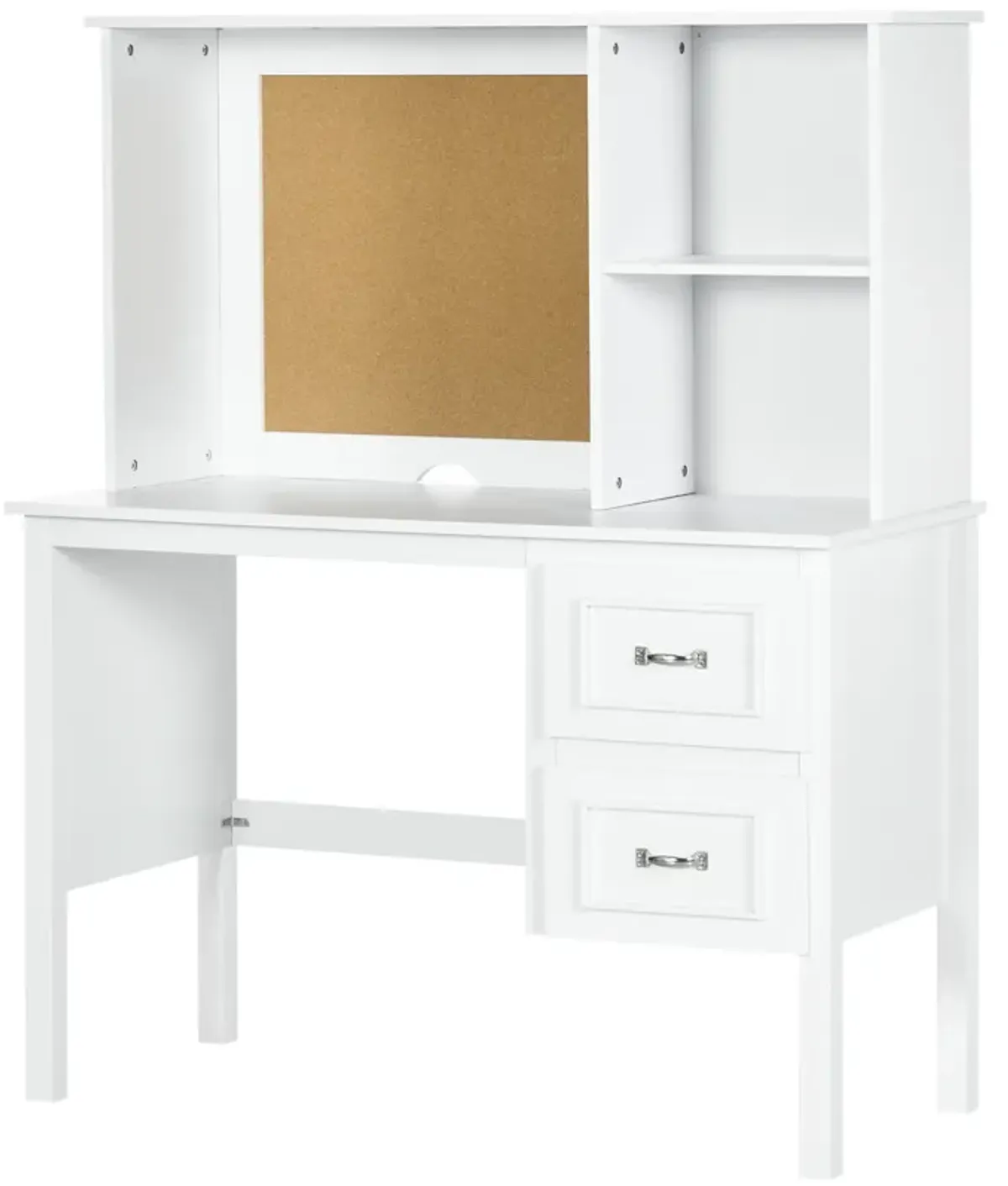 HOMCOM Computer Desk with Drawers & Shelves, Home Office Desk with Storage & Corkboard, Workstation Table with Cable Hole, White