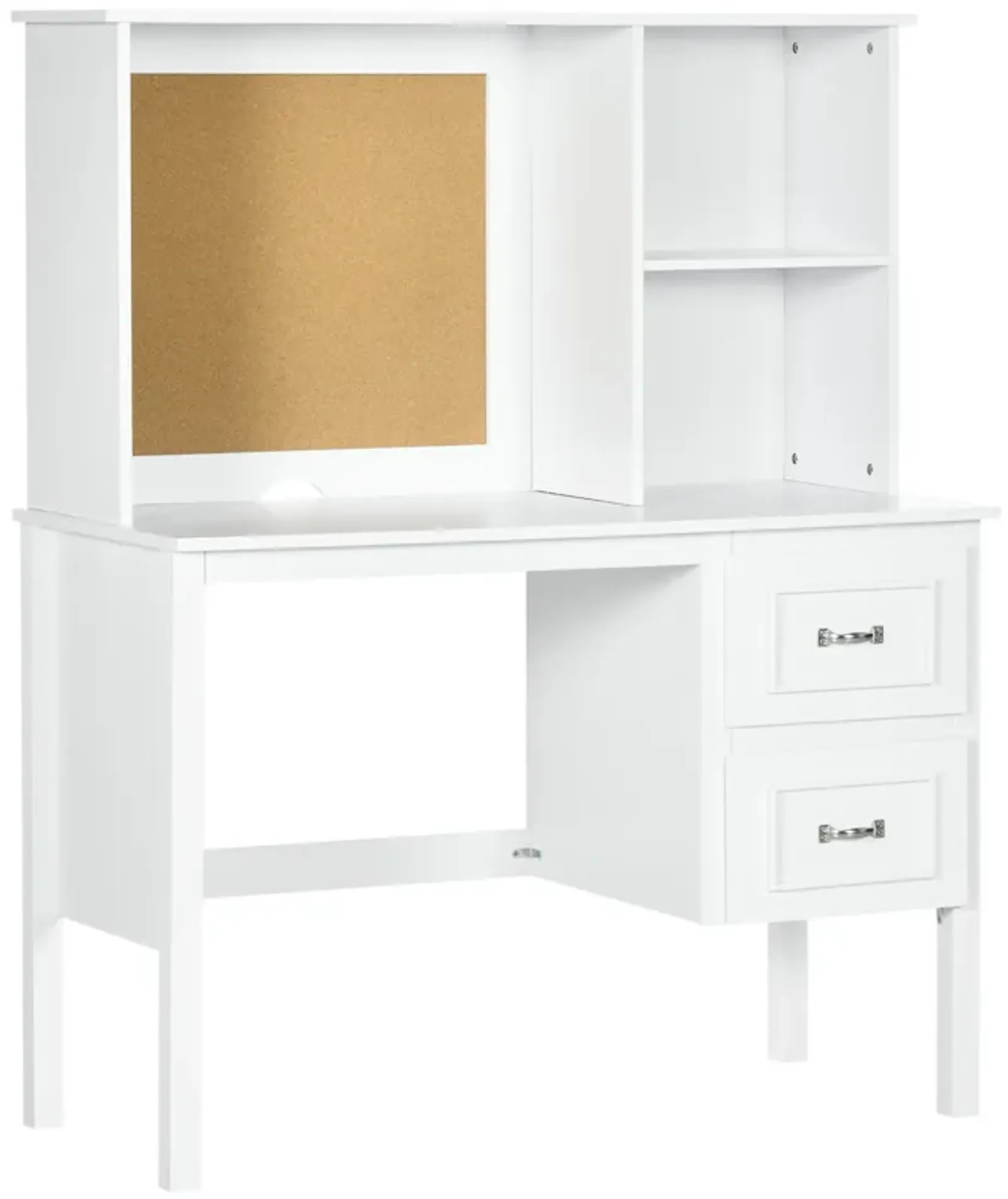 HOMCOM Computer Desk with Drawers & Shelves, Home Office Desk with Storage & Corkboard, Workstation Table with Cable Hole, White