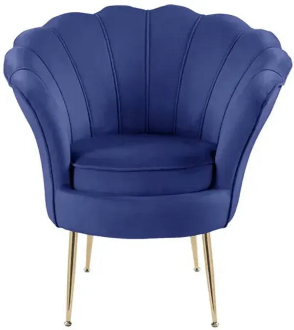 Velvet Scalloped Back Barrel Accent Chair with Metal Legs in Blue