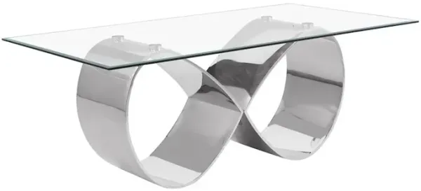 Best Quality Furniture 78X42 Tempered Glass Dining Table With An Infinity Silver Stainless Steel Base