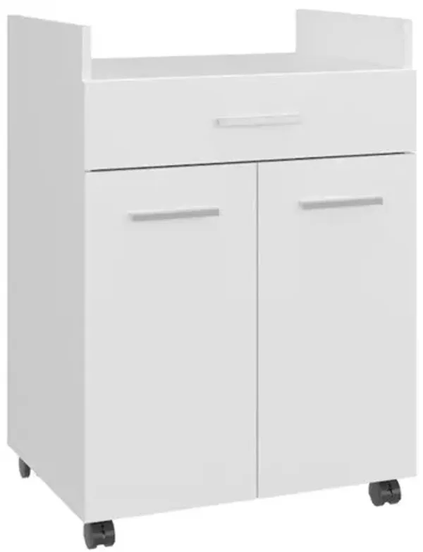 Epps Kitchen Cart, 2 Doors, 1 Drawer, 4 Wheels, 2 Shelves, White