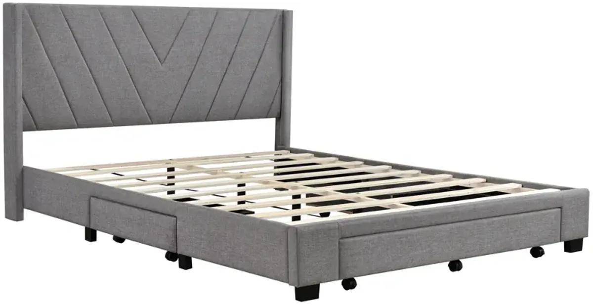 Merax Linen Upholstered Platform Bed with 3 Drawers