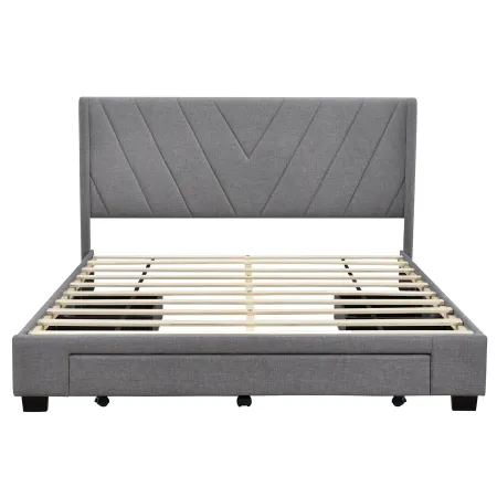 Merax Linen Upholstered Platform Bed with 3 Drawers