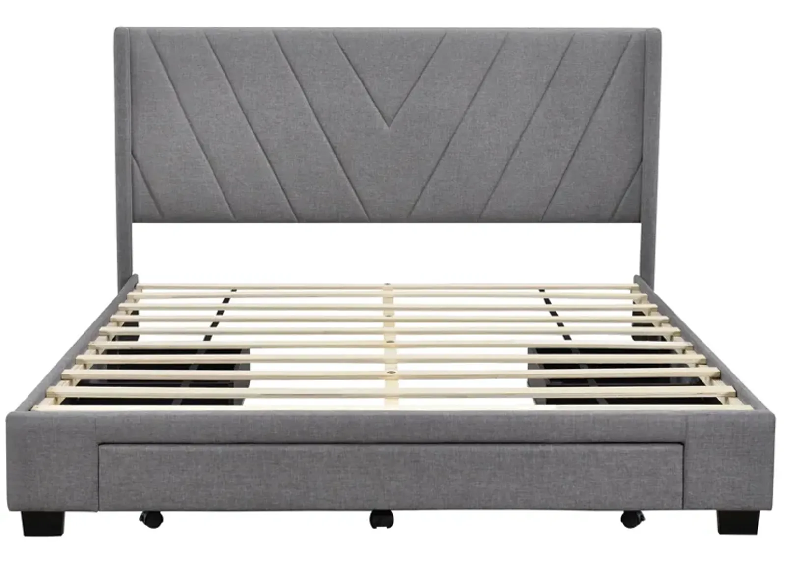 Merax Linen Upholstered Platform Bed with 3 Drawers