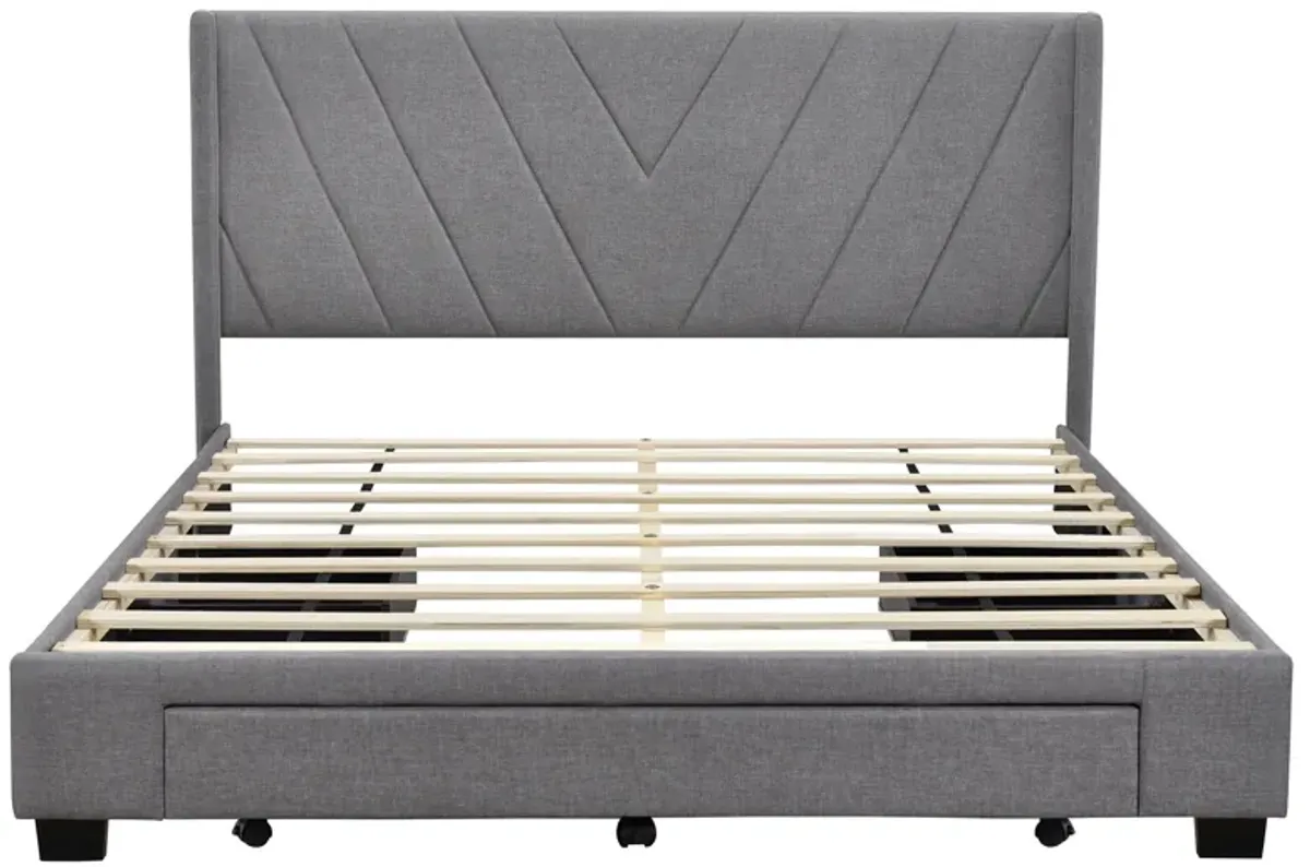 Merax Linen Upholstered Platform Bed with 3 Drawers