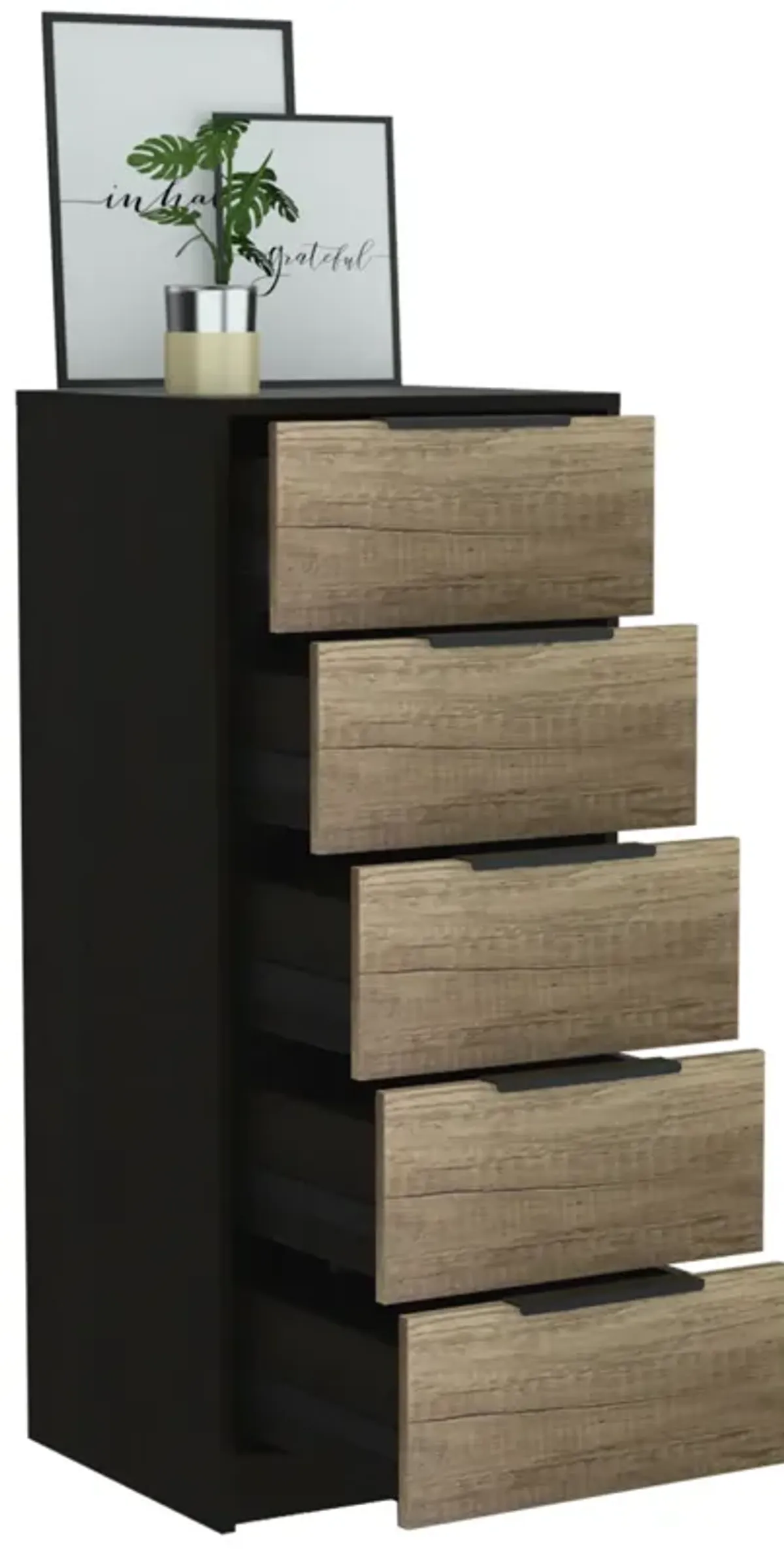 Kaia 5 Drawer Dresser, Vertical Dresser - Black Pine