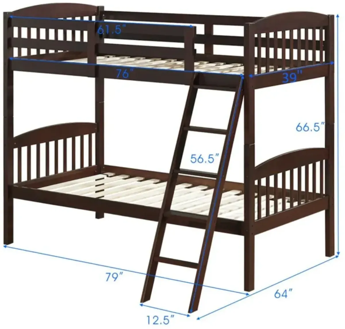 Hivvago Hardwood Twin Bunk Beds with Inclined Ladder and Safety Guardrails