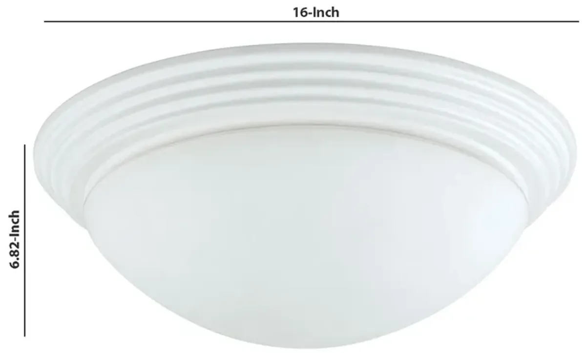 Dome Shaped Glass Ceiling Lamp with Hardwired Switch, White and Clear-Benzara