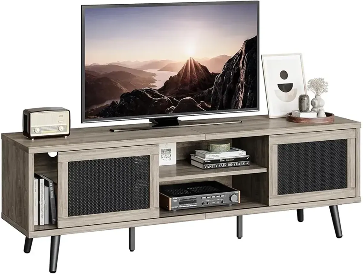 Grey TV Stand for 75 Inch TV, Boho Entertainment Center