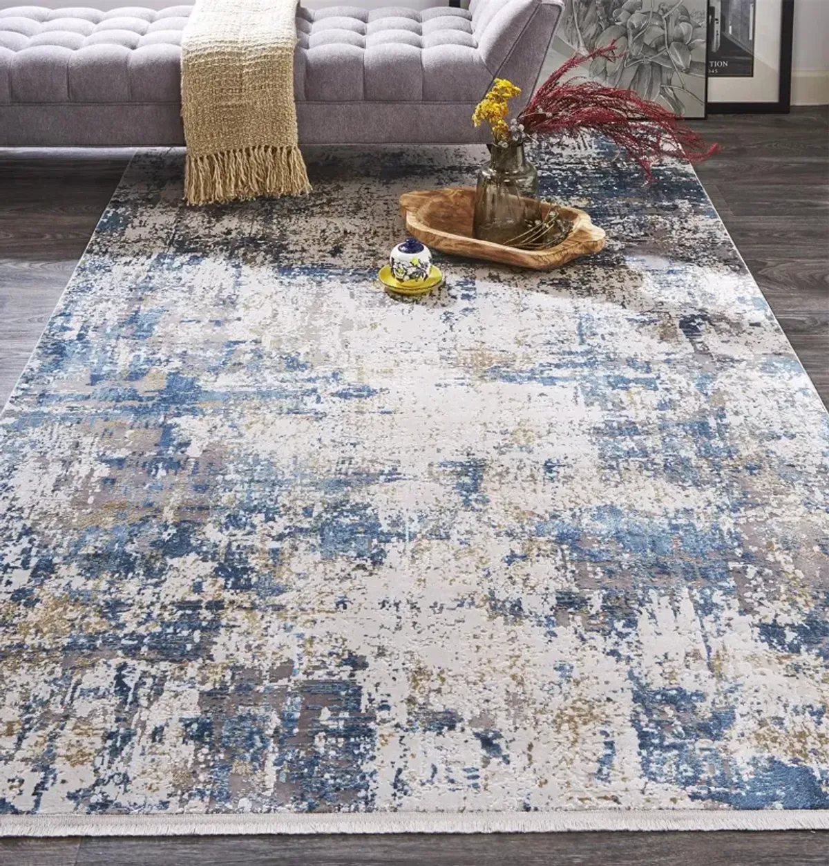 Cadiz 3891F Ivory/Tan/Blue 3'1" x 10' Rug