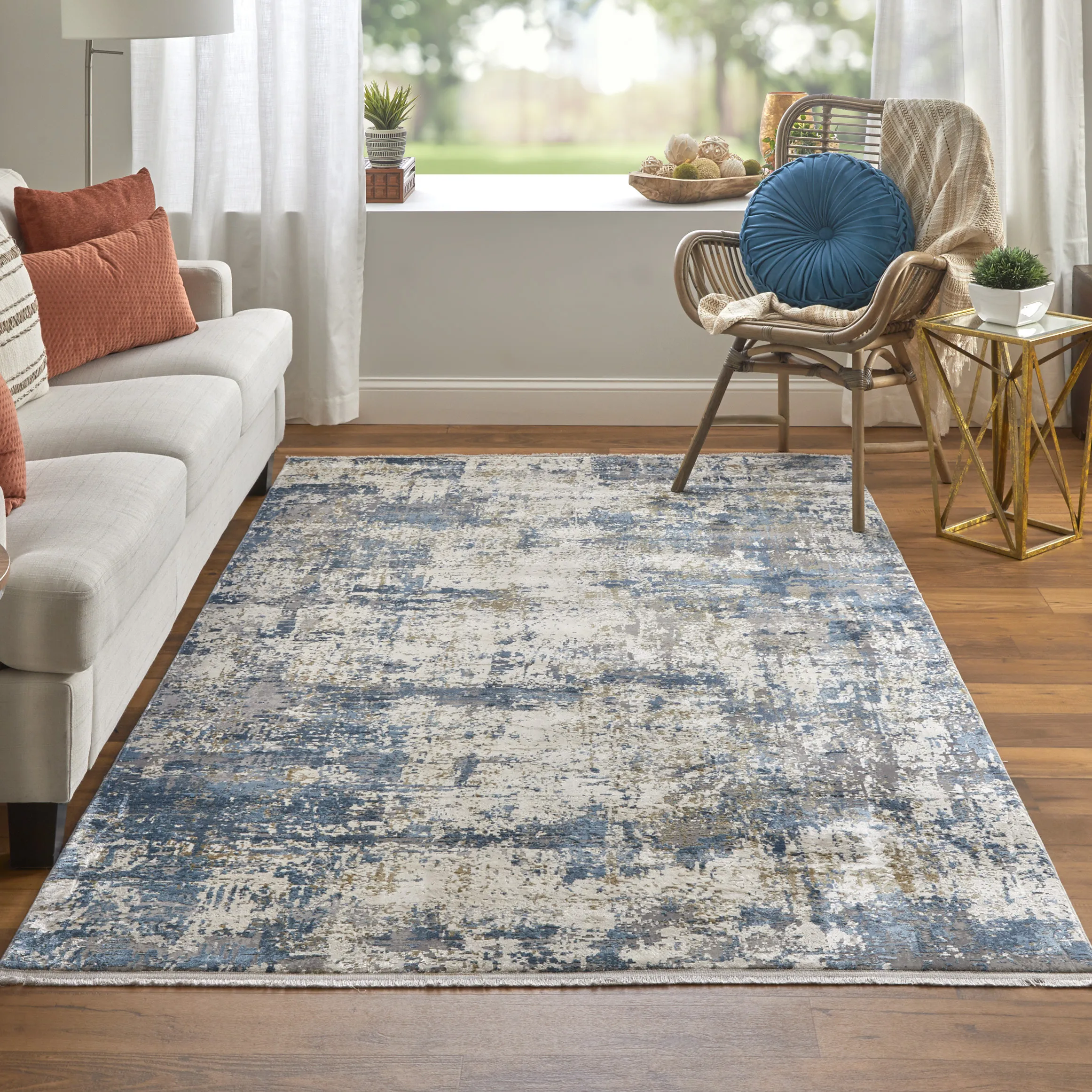 Cadiz 3891F Ivory/Tan/Blue 3'1" x 10' Rug