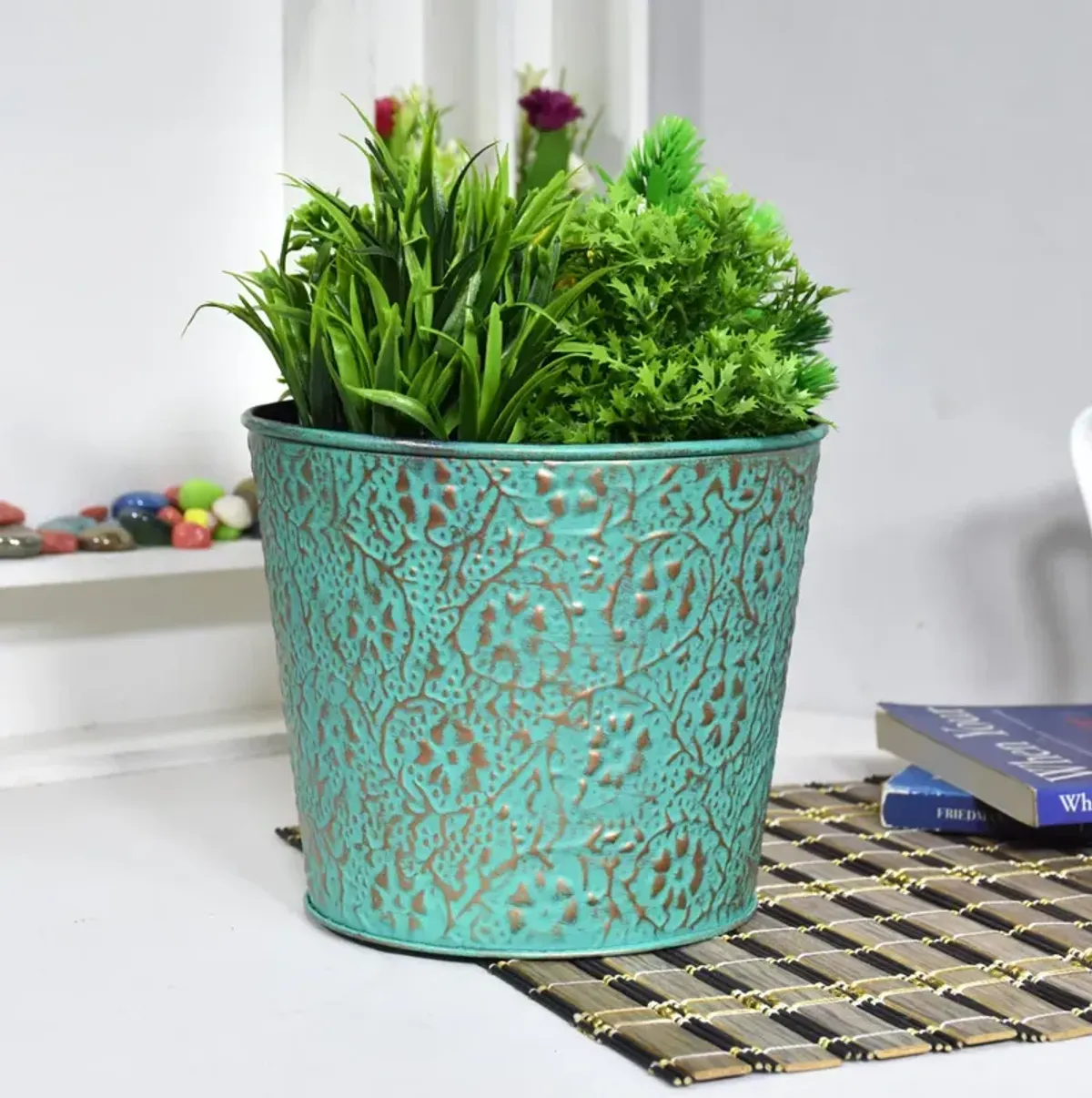 Handmade 100% Iron Round Modern Dusty Light Silver Coated Color 4.5 x 6.7 x 6.7 Inches Planters Pot 1013 BBH Homes