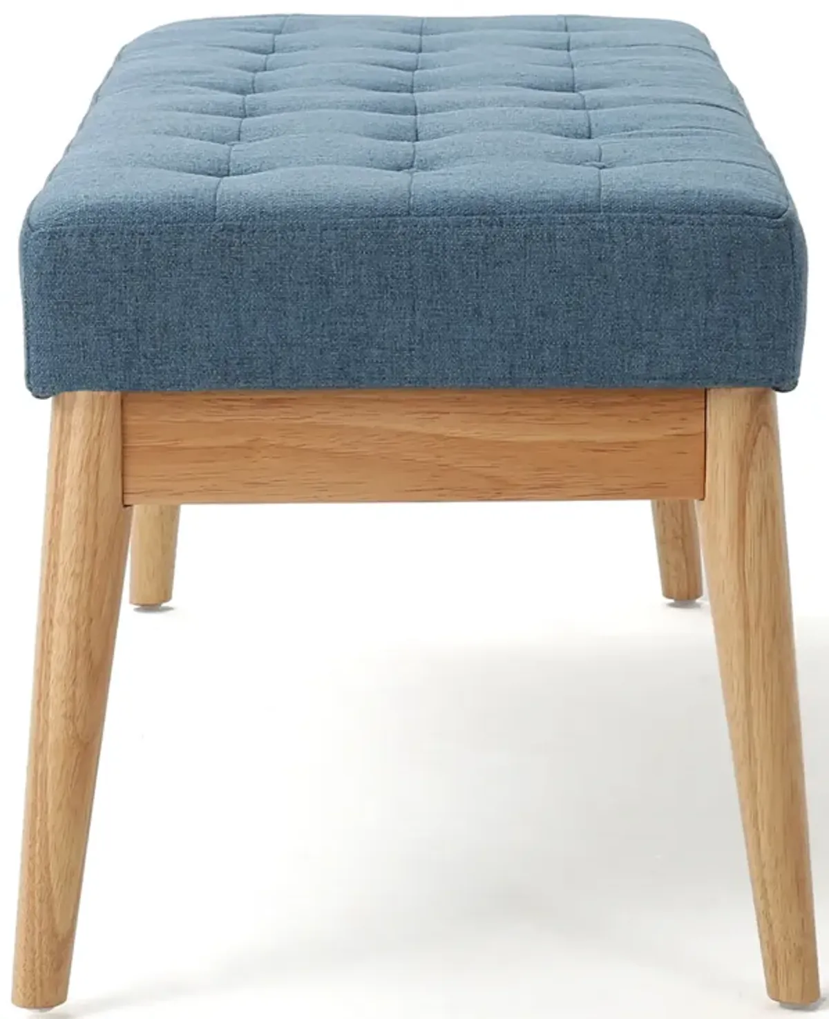 Gisa Ottoman Bench, Blue Fabric Tufted, Natural Brown Wood, 44 Inch -Benzara