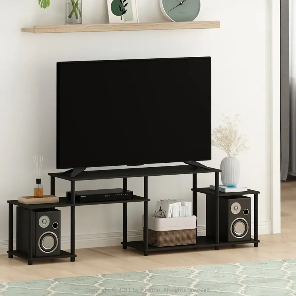 Furinno Furinno Turn-N-Tube Handel TV Stand for TV up to 55 Inch, Espresso/Black