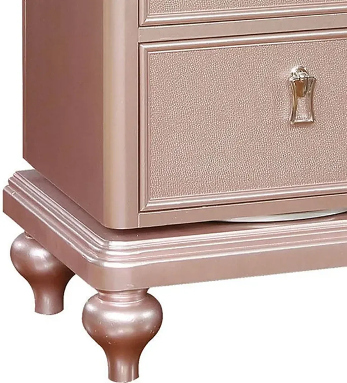 Wooden Frame 5 Drawer Swivel Chest with Mirror Trim, Rose Gold-Benzara