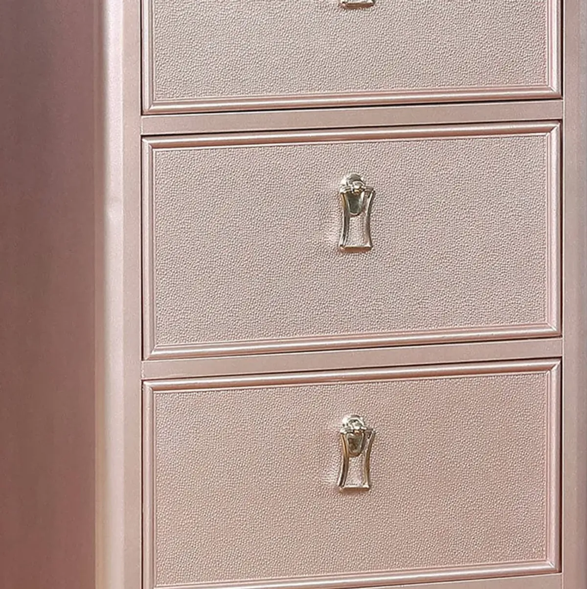 Wooden Frame 5 Drawer Swivel Chest with Mirror Trim, Rose Gold-Benzara