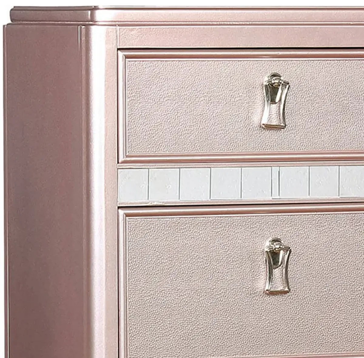 Wooden Frame 5 Drawer Swivel Chest with Mirror Trim, Rose Gold-Benzara