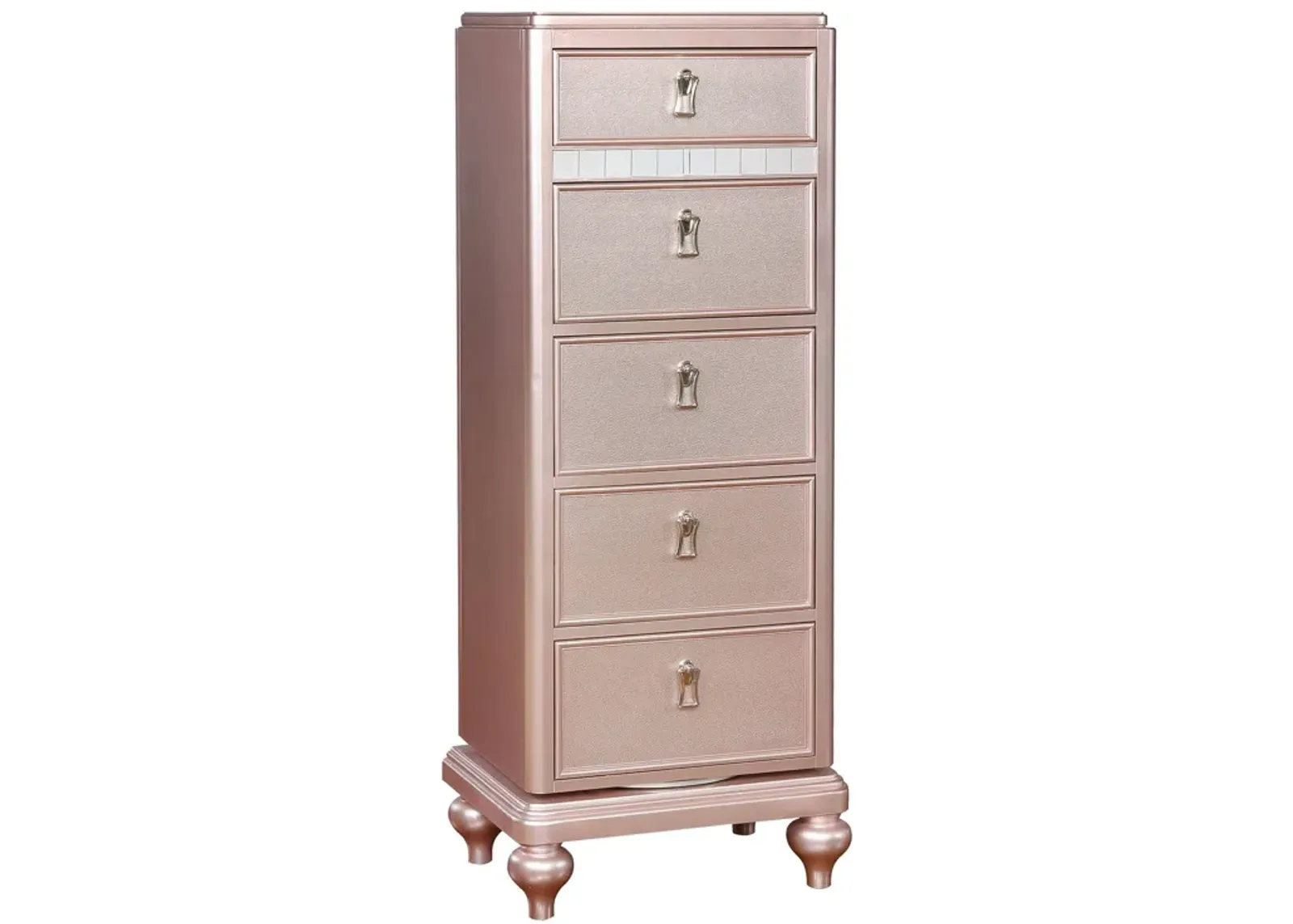 Wooden Frame 5 Drawer Swivel Chest with Mirror Trim, Rose Gold-Benzara