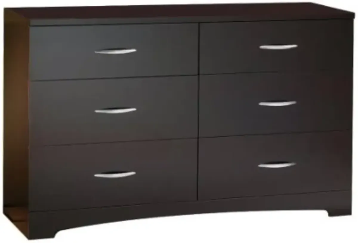 Modern 6-Drawer Bedroom Dresser in Chocolate Wood Finish