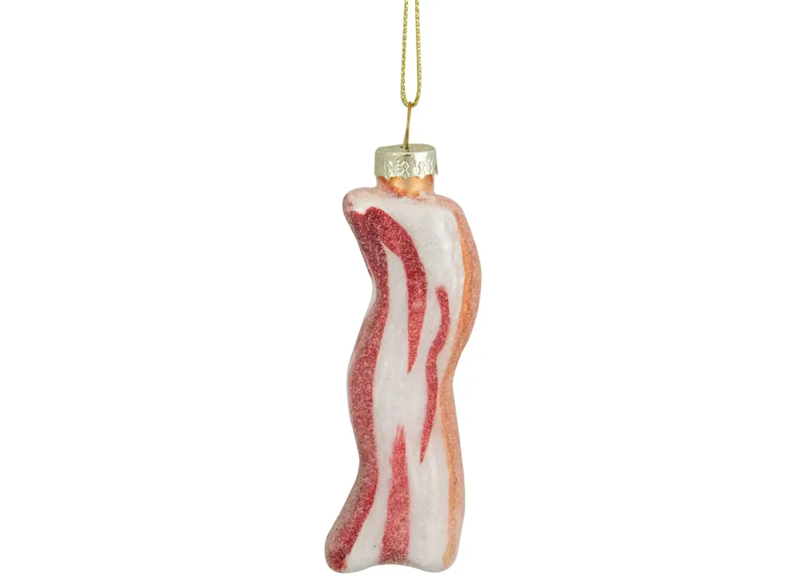 3.5" Pink and White Strip of Bacon Glass Christmas Ornament