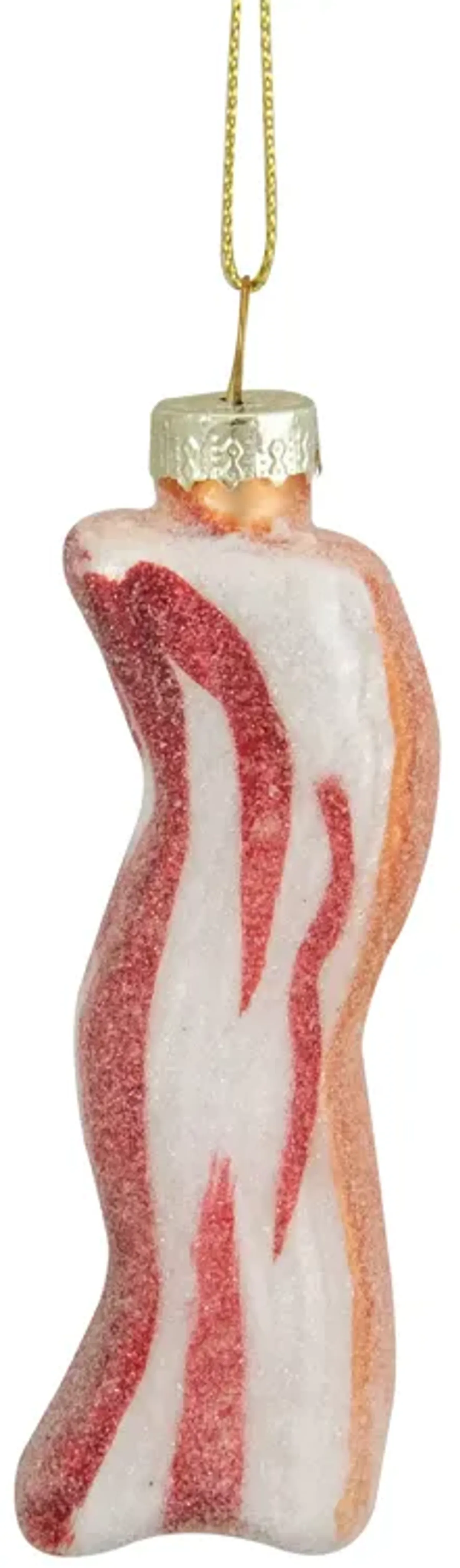 3.5" Pink and White Strip of Bacon Glass Christmas Ornament