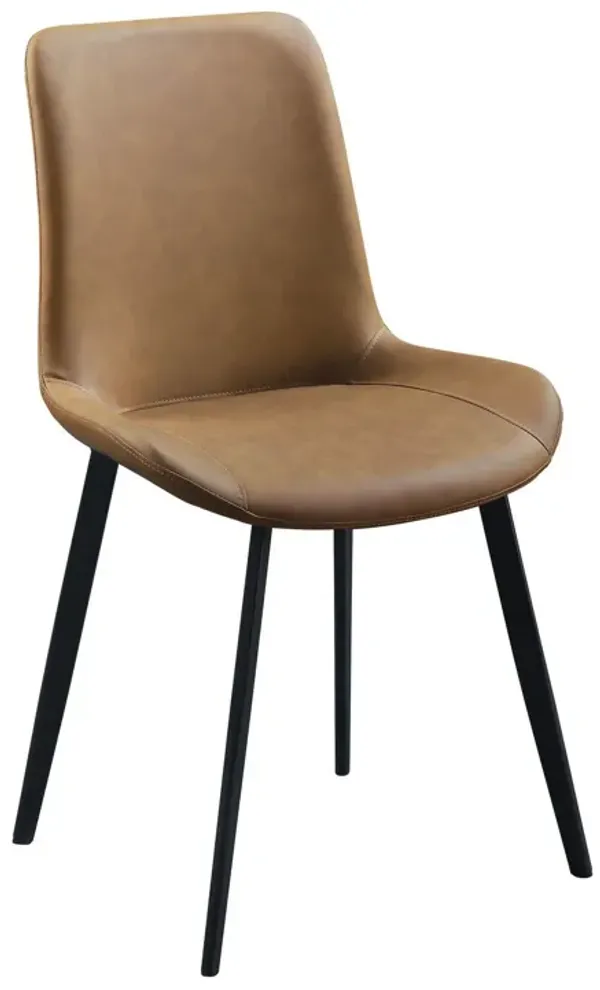 Eli 20 Inch Parson Style Dining Chair, Vegan Leather, Set of 2, Tan Brown-Benzara