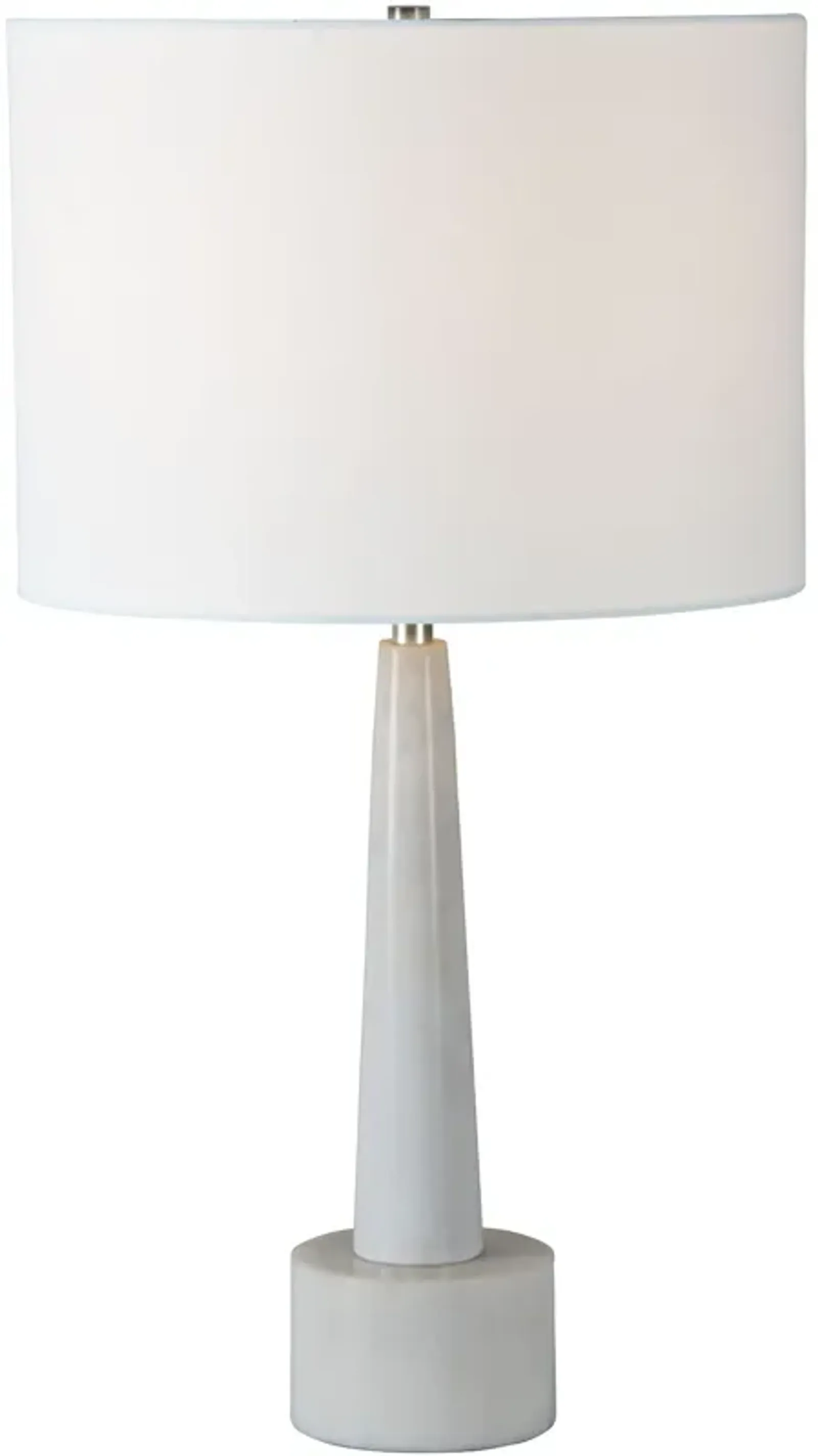 26" White Conical Marble Table Lamp with Drum Shade