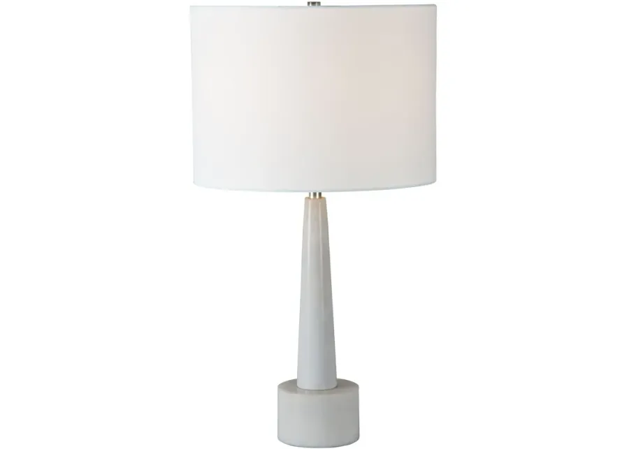 26" White Conical Marble Table Lamp with Drum Shade