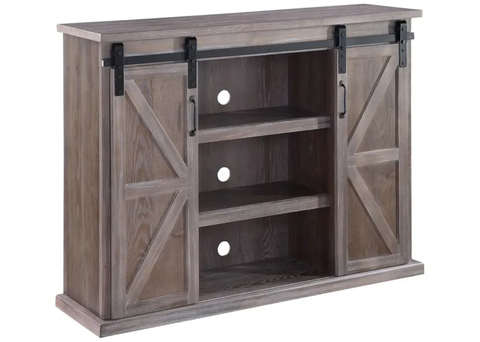 TV Stand with 2 Barn Sliding Doors and Farmhouse Style, Rustic Brown-Benzara