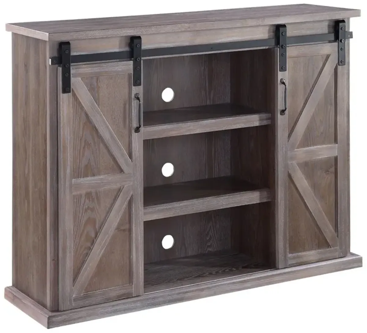 TV Stand with 2 Barn Sliding Doors and Farmhouse Style, Rustic Brown-Benzara