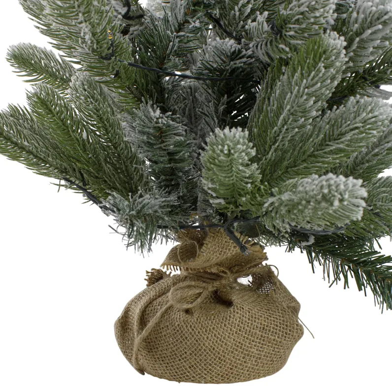 2' B/O Potted Frosted Pine Medium Artificial Christmas Tree in a Burlap Pot- Warm White Lights