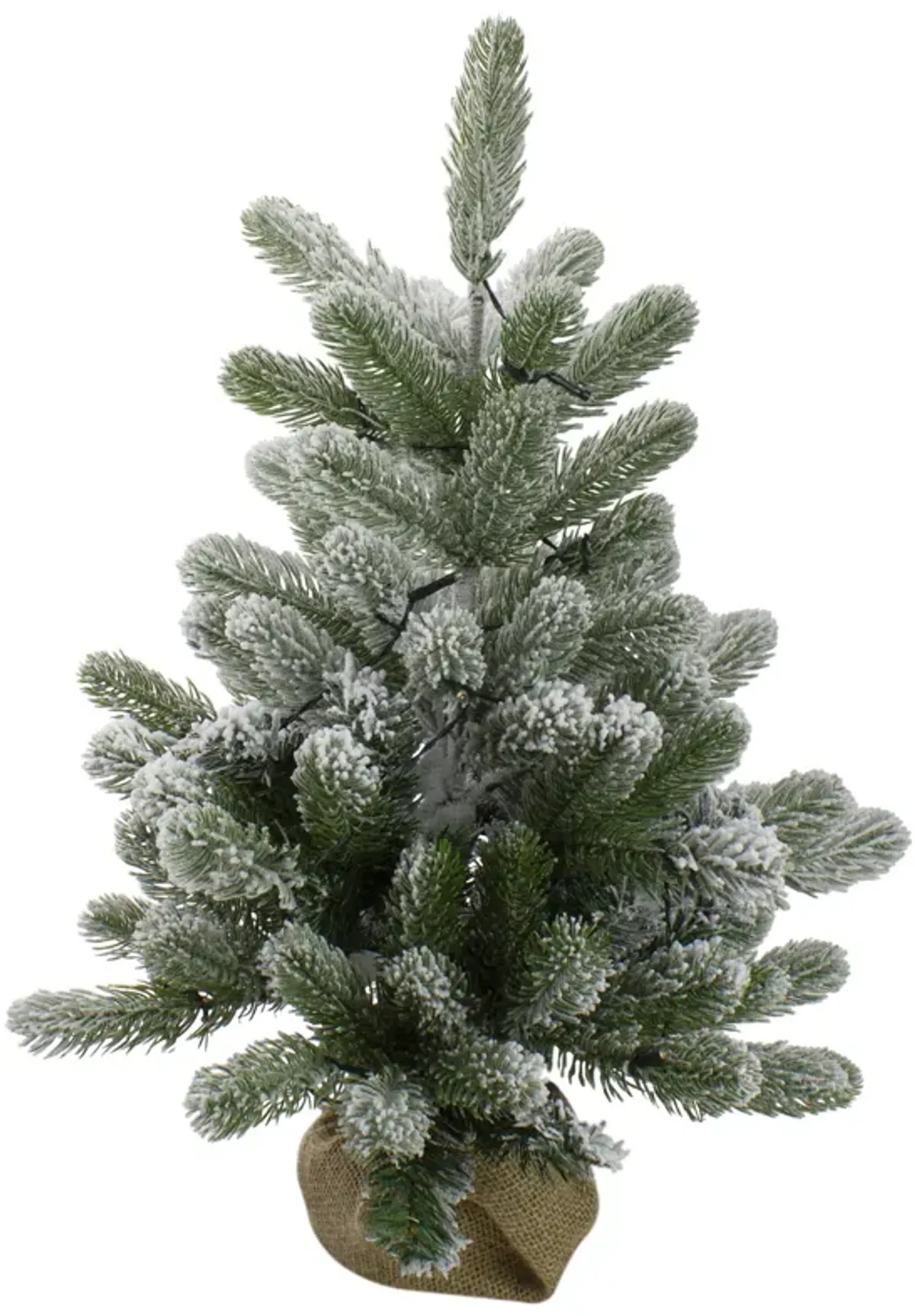 2' B/O Potted Frosted Pine Medium Artificial Christmas Tree in a Burlap Pot- Warm White Lights