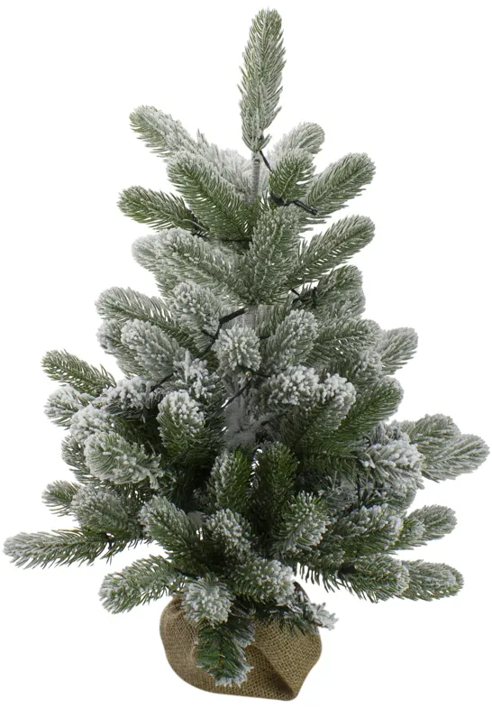 2' B/O Potted Frosted Pine Medium Artificial Christmas Tree in a Burlap Pot- Warm White Lights