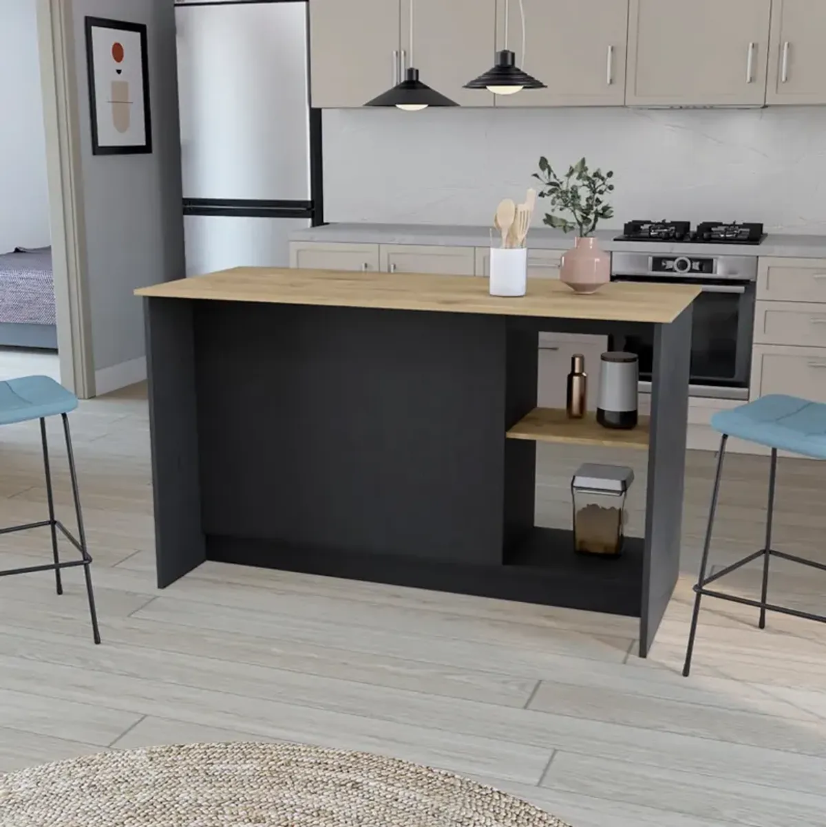 Kitchen Island Padua, Kitchen, Black / Macadamia