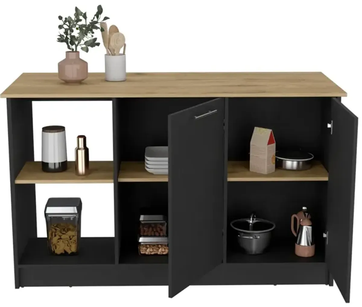 Kitchen Island Padua, Kitchen, Black / Macadamia