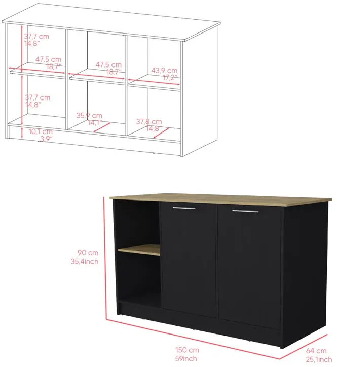 Kitchen Island Padua, Kitchen, Black / Macadamia