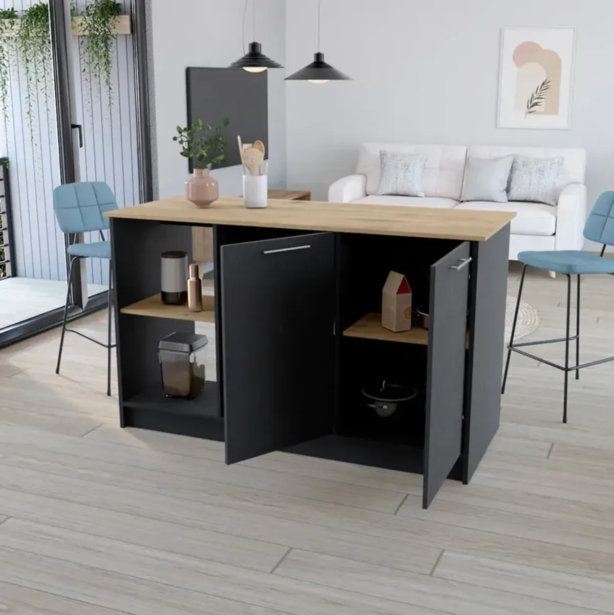 Kitchen Island Padua, Kitchen, Black / Macadamia