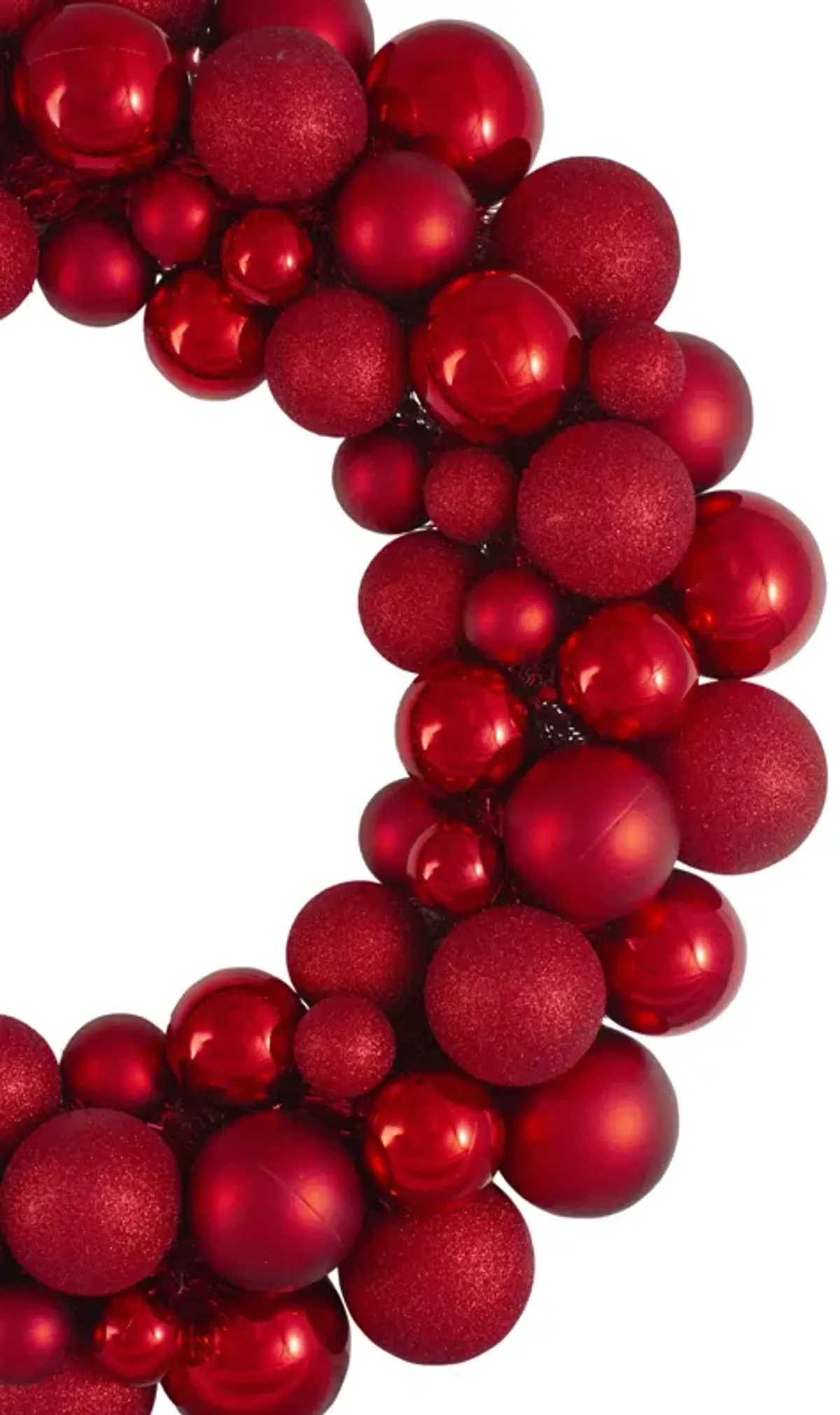 Red Hot 3-Finish Shatterproof Ball Christmas Wreath  24-Inch