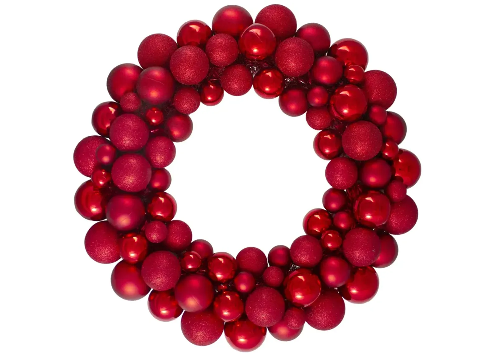 Red Hot 3-Finish Shatterproof Ball Christmas Wreath  24-Inch