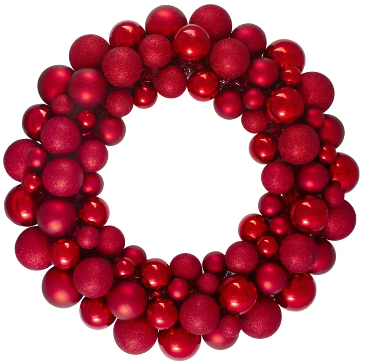 Red Hot 3-Finish Shatterproof Ball Christmas Wreath  24-Inch