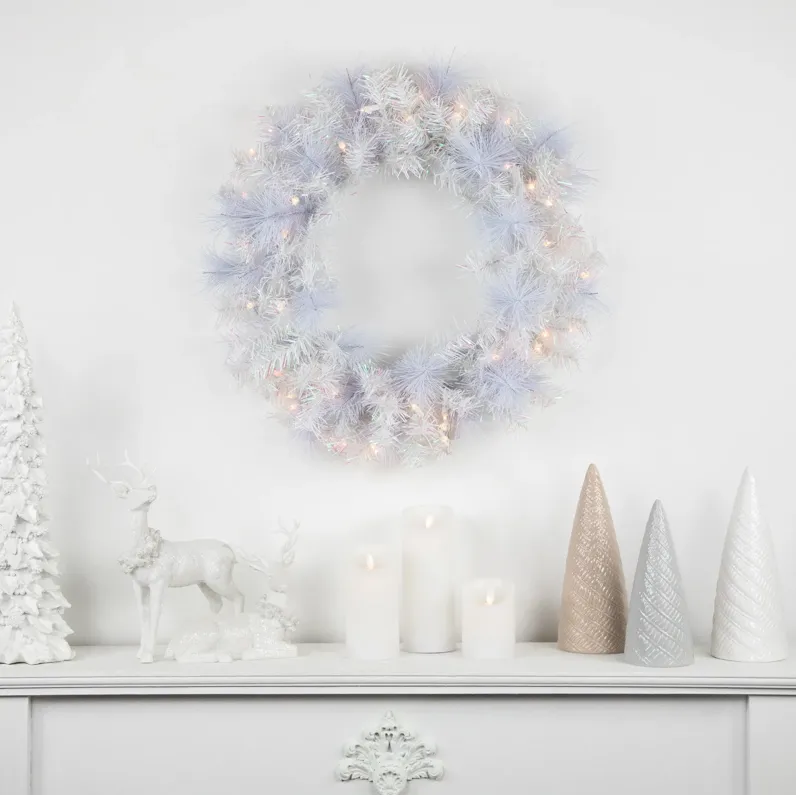 Pre-Lit Vermont White Pine Artificial Christmas Wreath  24-Inch  Clear Lights